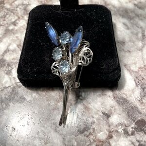 Elegant Silver and Blue Floral Brooch